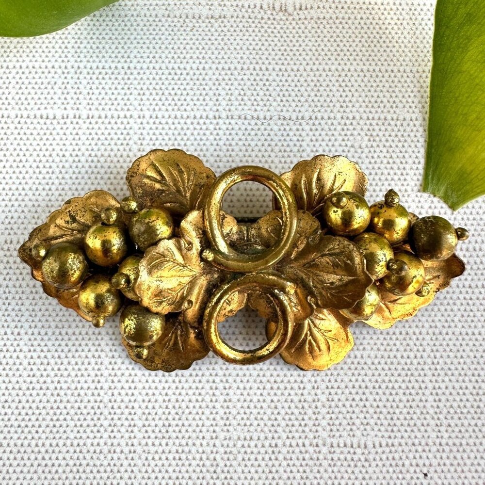 Victorian Brass Grapes Brooch Antique Pin